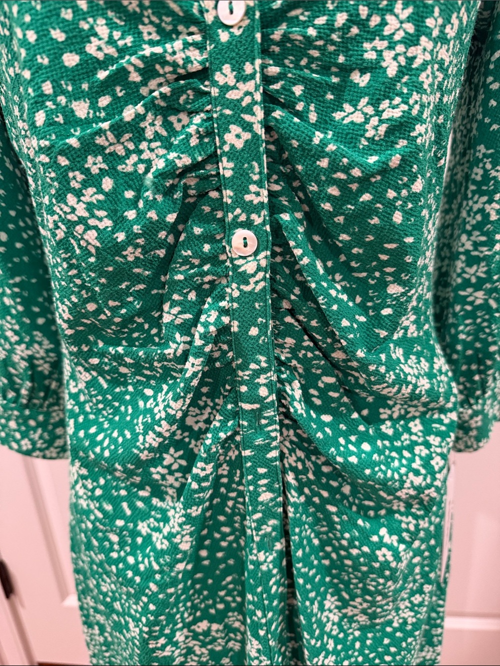 Dkny Green Speckled Ruched Button-Front Midi Dress - Picture 9 of 12